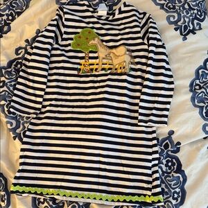 Charming Kids Striped Dress with Horse Design